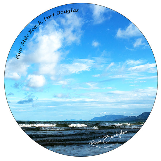 Four Mile Beach, Port Douglas Circle 70mm x 70mm sticker 9370